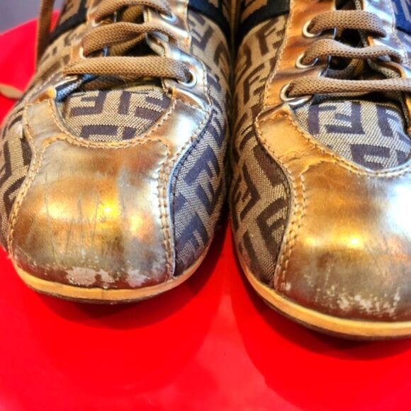 Fendi Metallic Gold and Brown Logo Sneakers - Picture 8 of 8